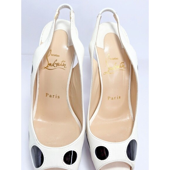 Christian Louboutin Polka Dot Peep Toe Platform Slingback Heels Patent Y2K Sz 36 - Picture 9 of 16